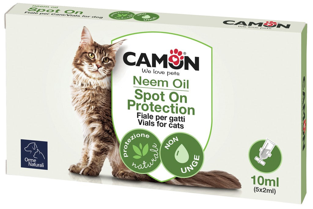Camon spot-on gatto olio Neem 5x2ml, confezione con grafica naturale e claim “non unge” Camon spot-on gatto olio Neem 5x2ml, confezione con grafica naturale e claim “non unge”
